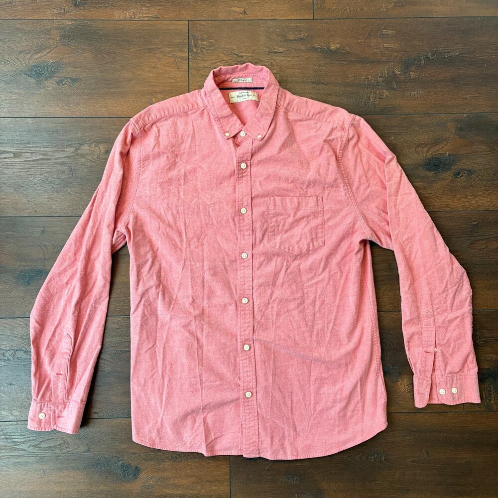 Hawker Rye Men Coral Salmon Heathered Cotton Button Down Long Sleeve, Large